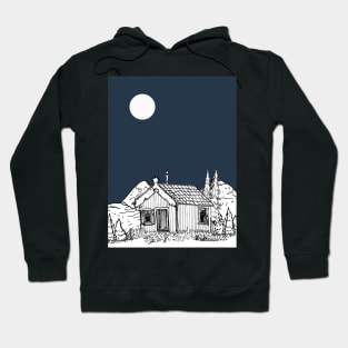 Winter Forest Cabin Wonderland Pen and Ink Illustration Hoodie